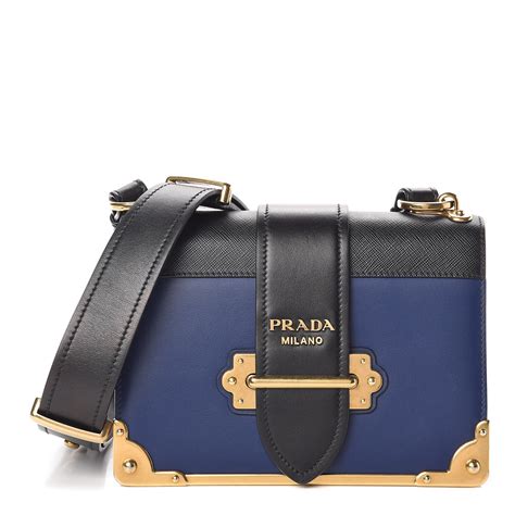 PRADA City Calf Saffiano Cahier Bag Cotto Black .